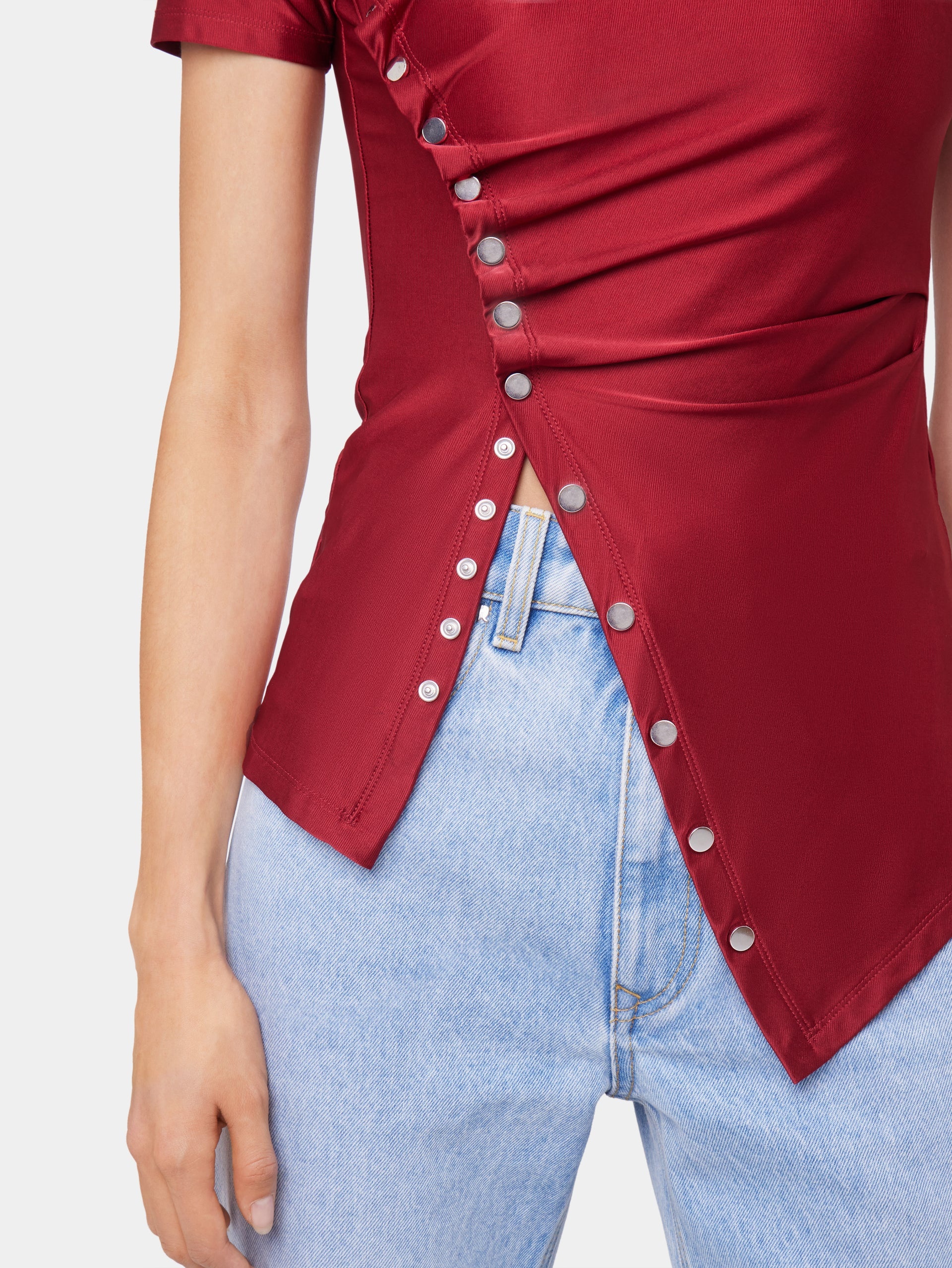 RED SHORT-SLEEVE DRAPED TOP IN JERSEY - 3