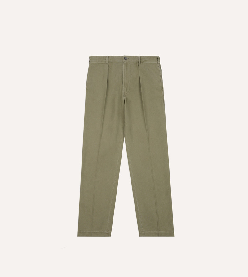 Olive Herringbone Twill Cotton Games Trouser - 1