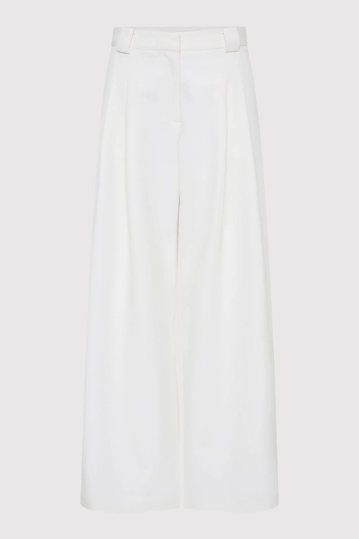 Twill Wide Leg Pleat Pants - Off White - 1