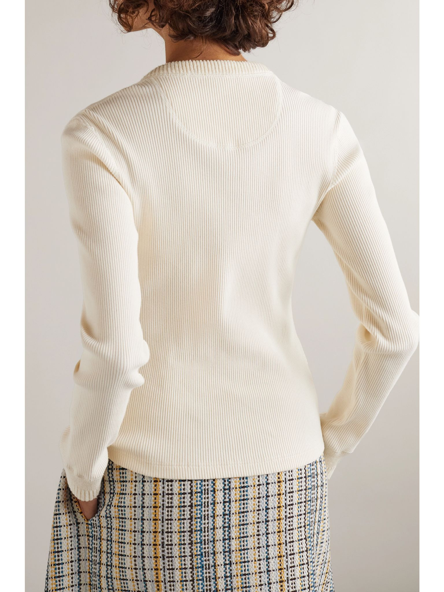 Ribbed stretch-cotton Henley top Neutral - 3