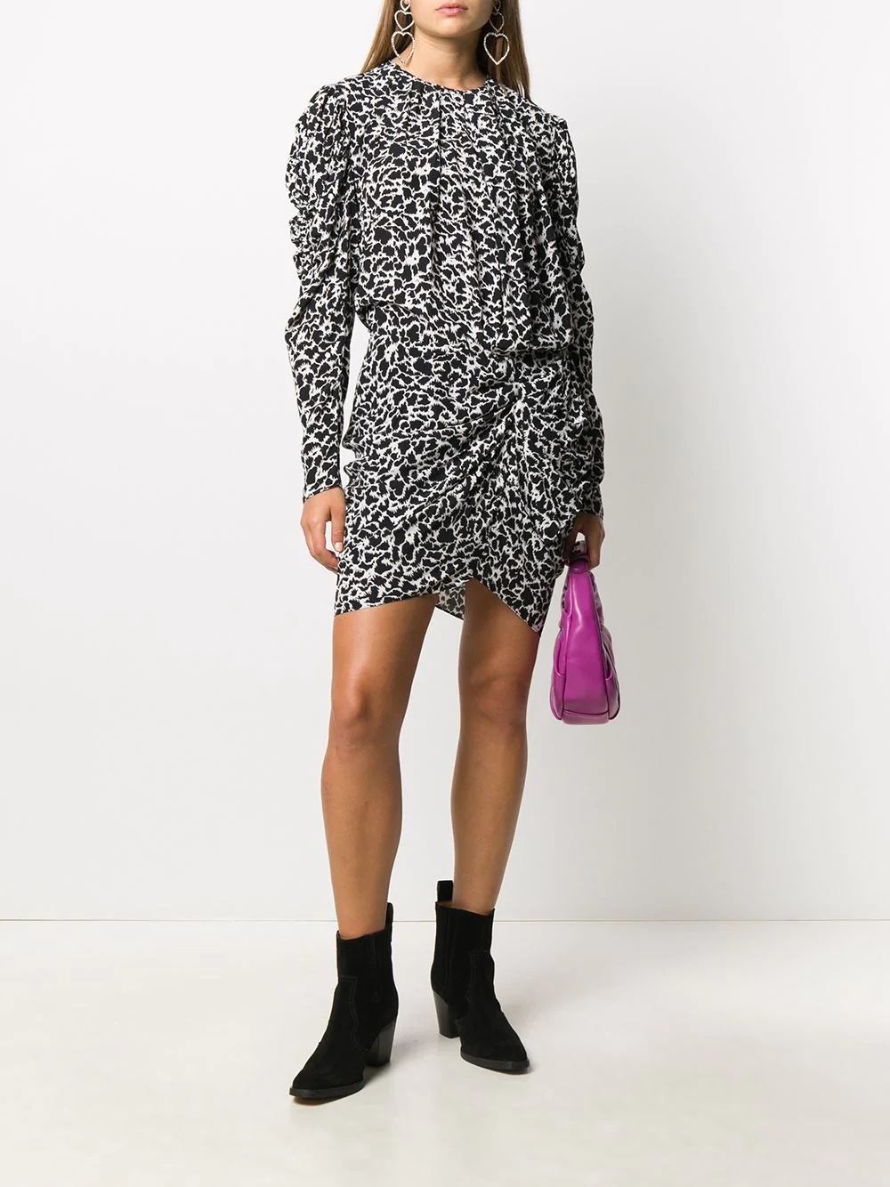 draped sleeve animal print dress - 2