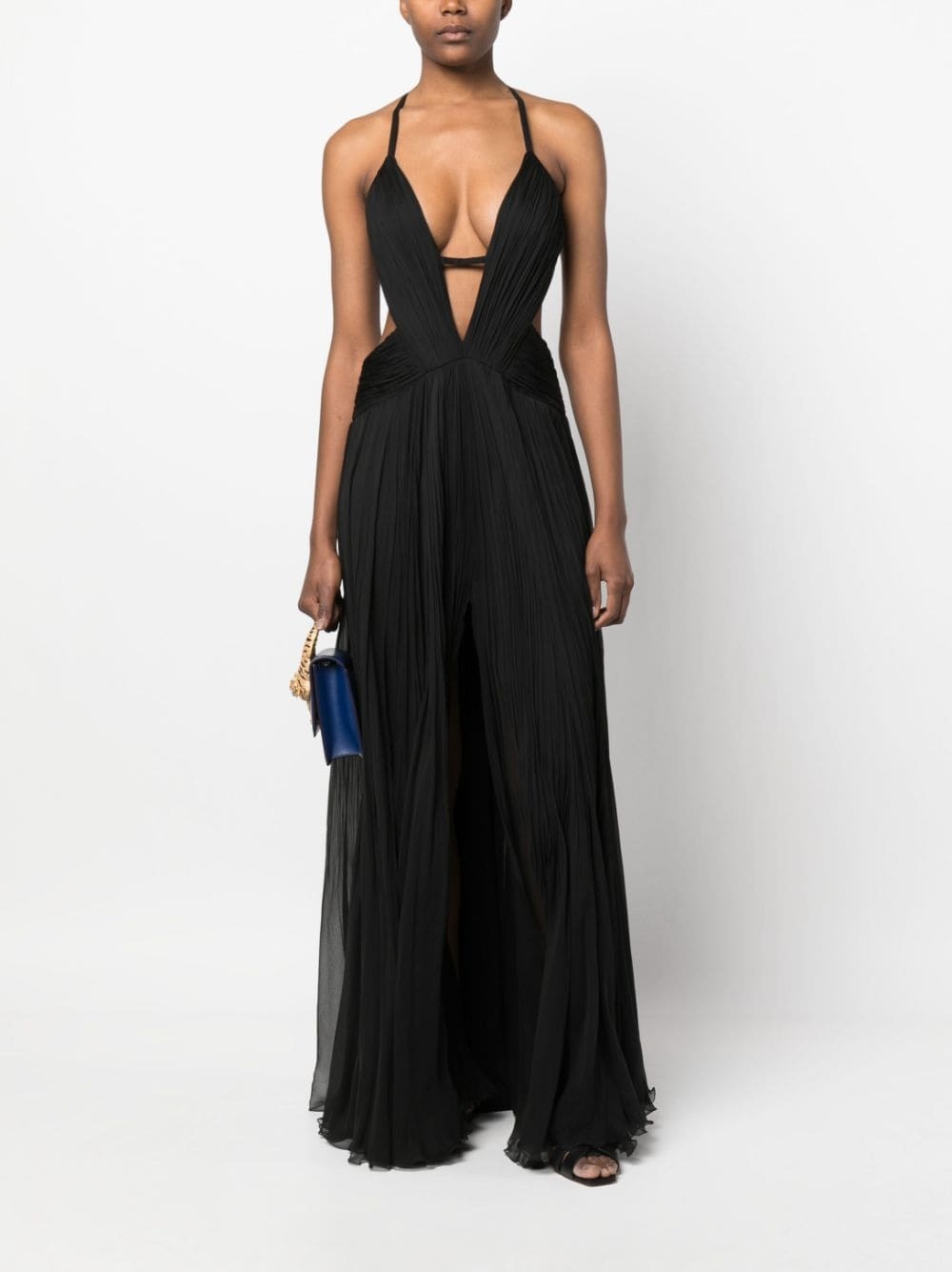 draped backless silk dress - 2