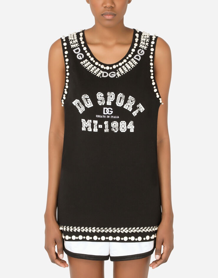 Jersey tank top with crystal details - 1