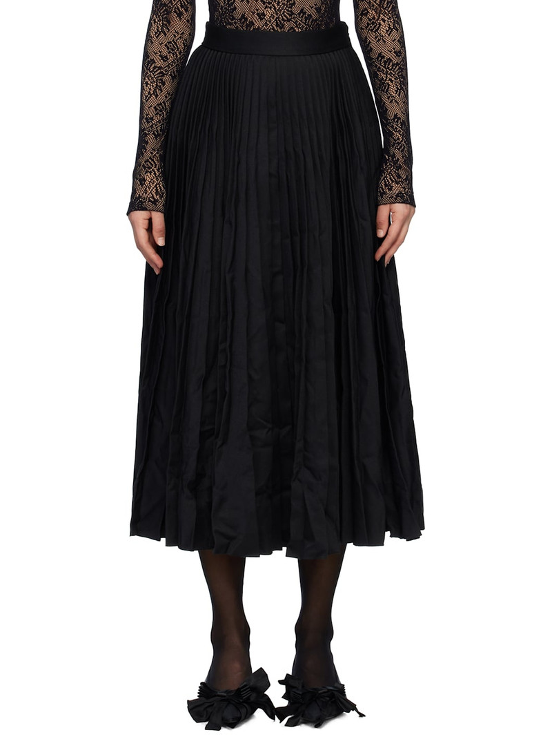 Black Creased Pleated Midi Skirt - 1