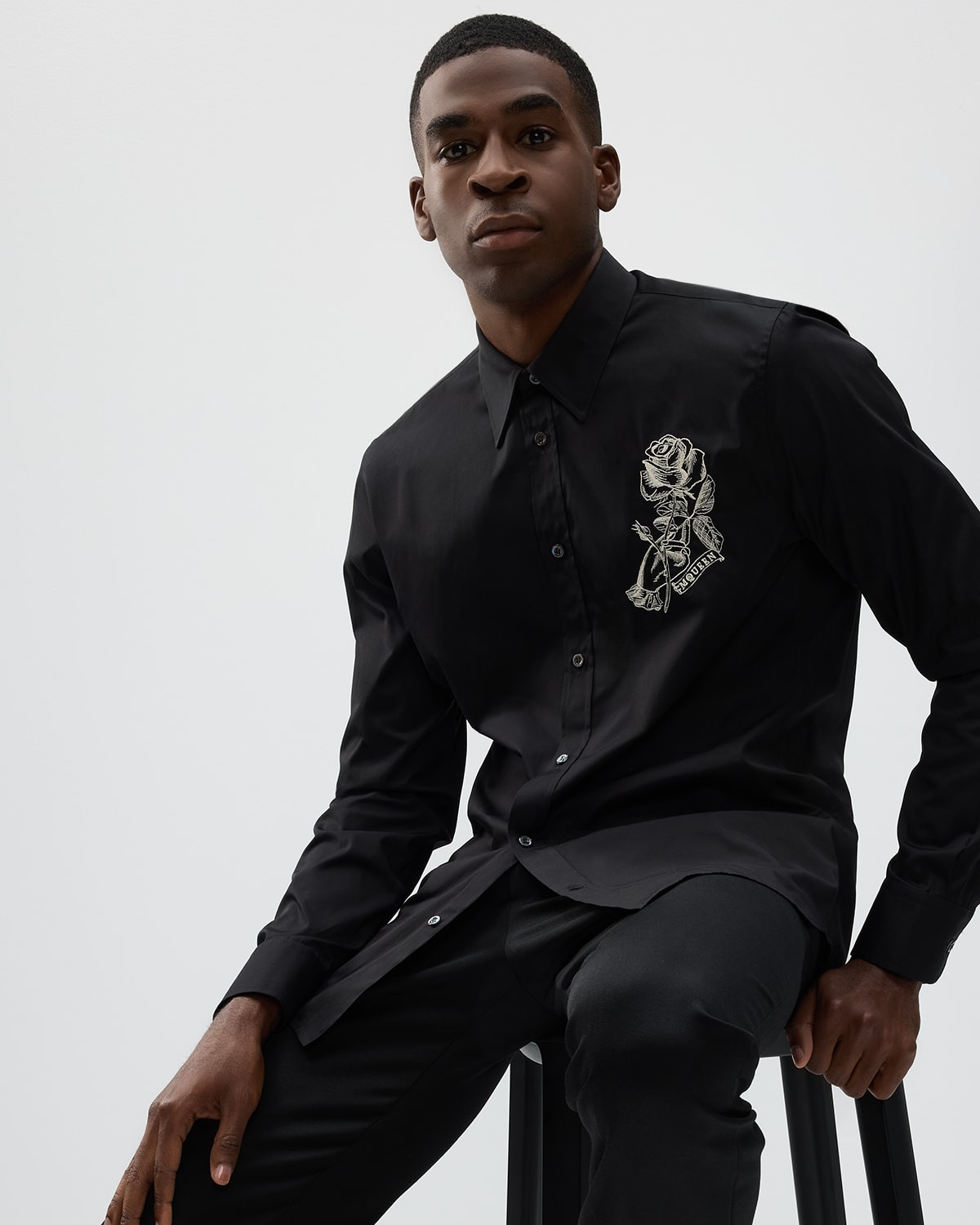 Men's Poplin Rose-Embroidered Dress Shirt - 5