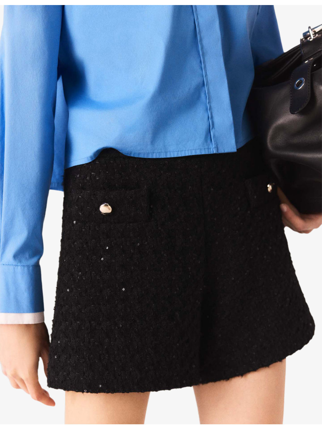 Rhinestone-Embellished Mid-Rise Tweed Shorts - 5