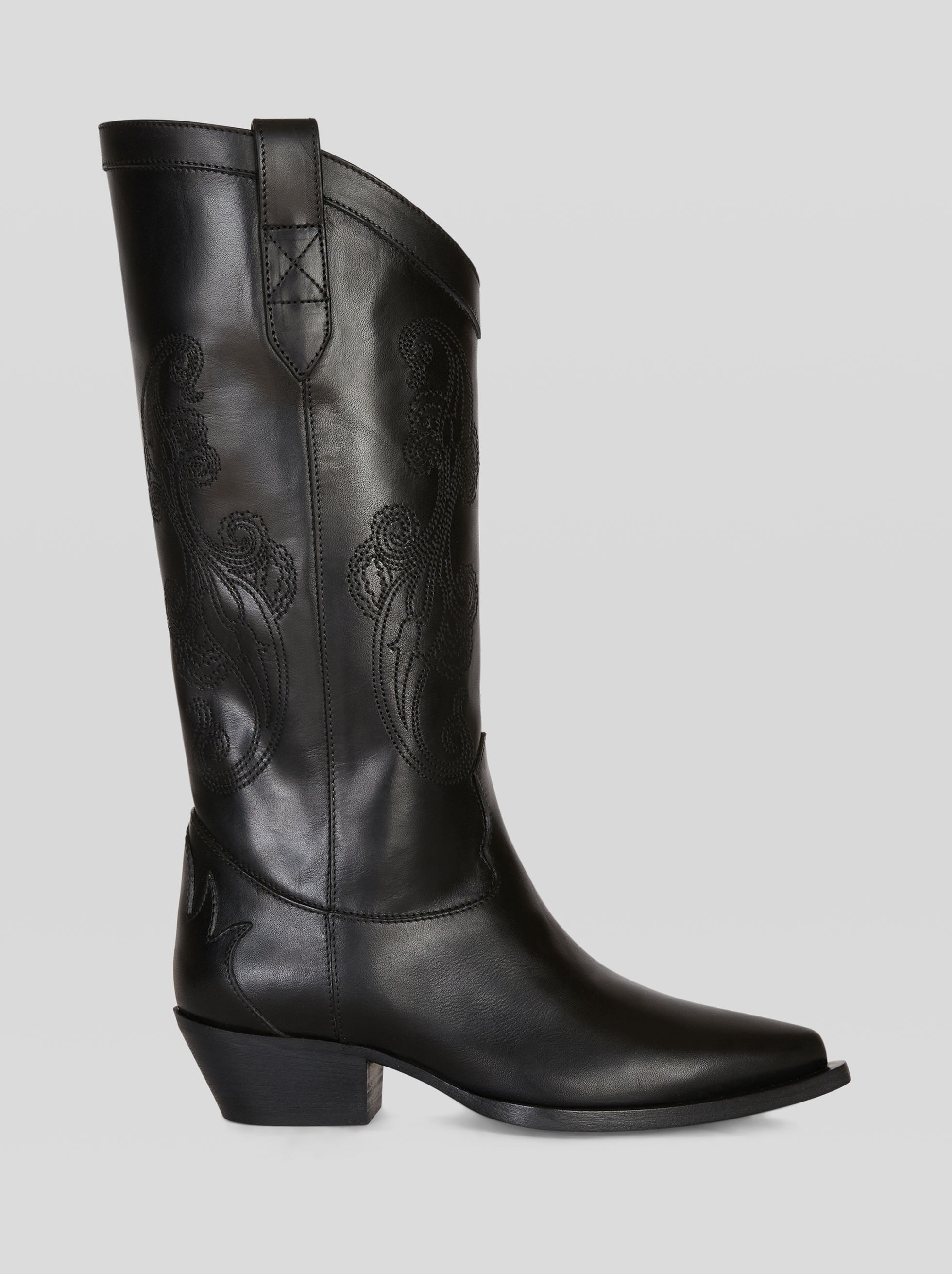 LEATHER BOOTS WITH PAISLEY EMBROIDERY - 1