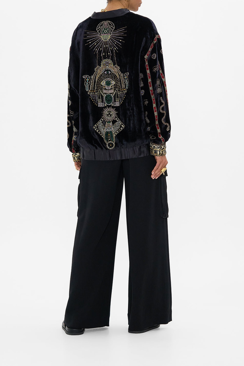 VELVET LONGLINE VARSITY JACKET 3