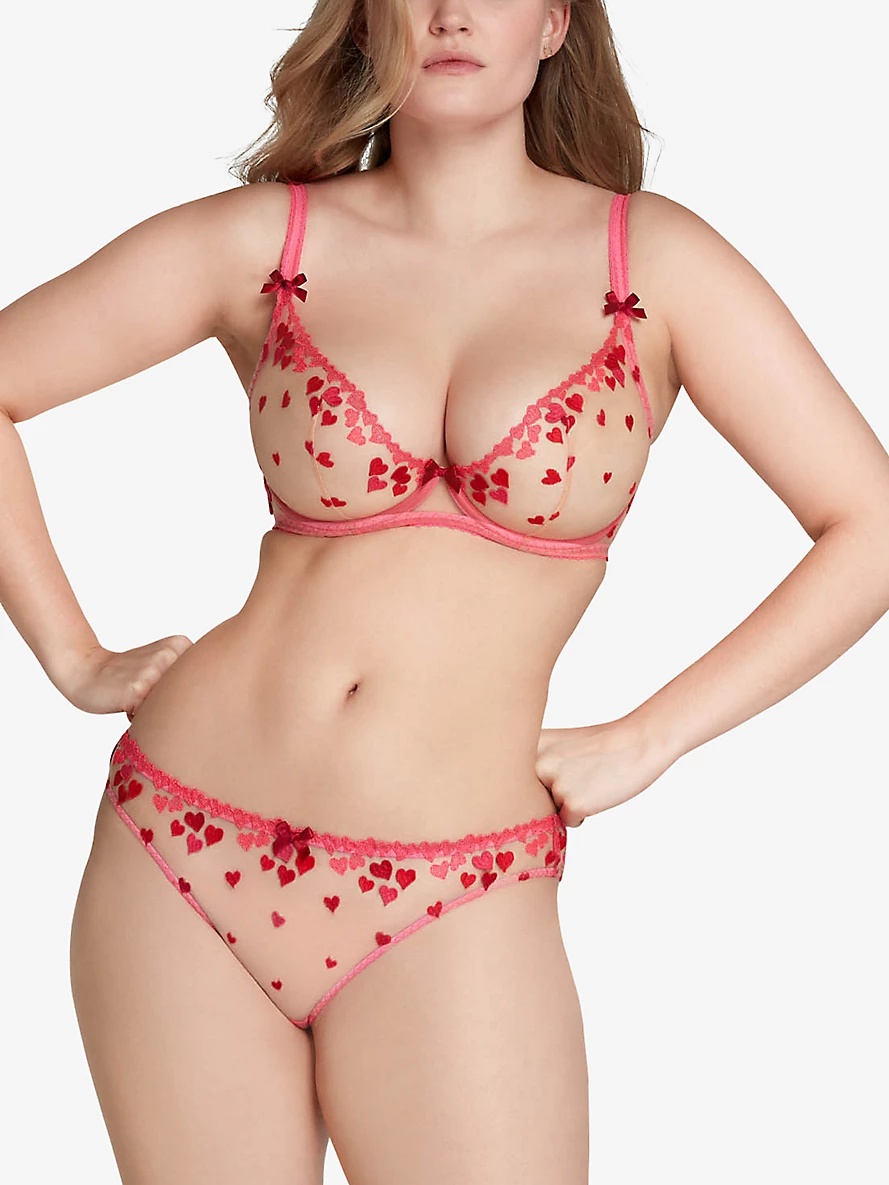 Cupid bow-embellished semi-sheer mesh bra - 3