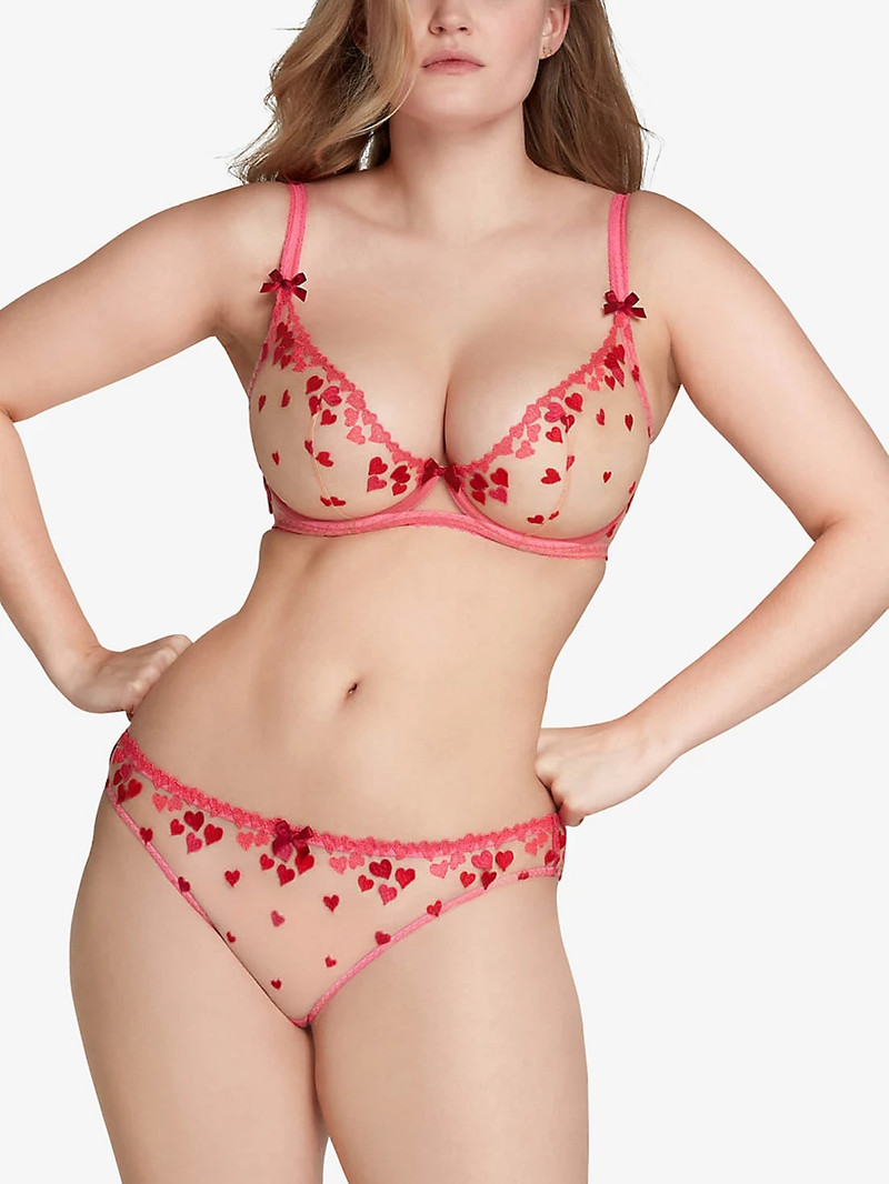 Cupid bow-embellished semi-sheer mesh bra 3