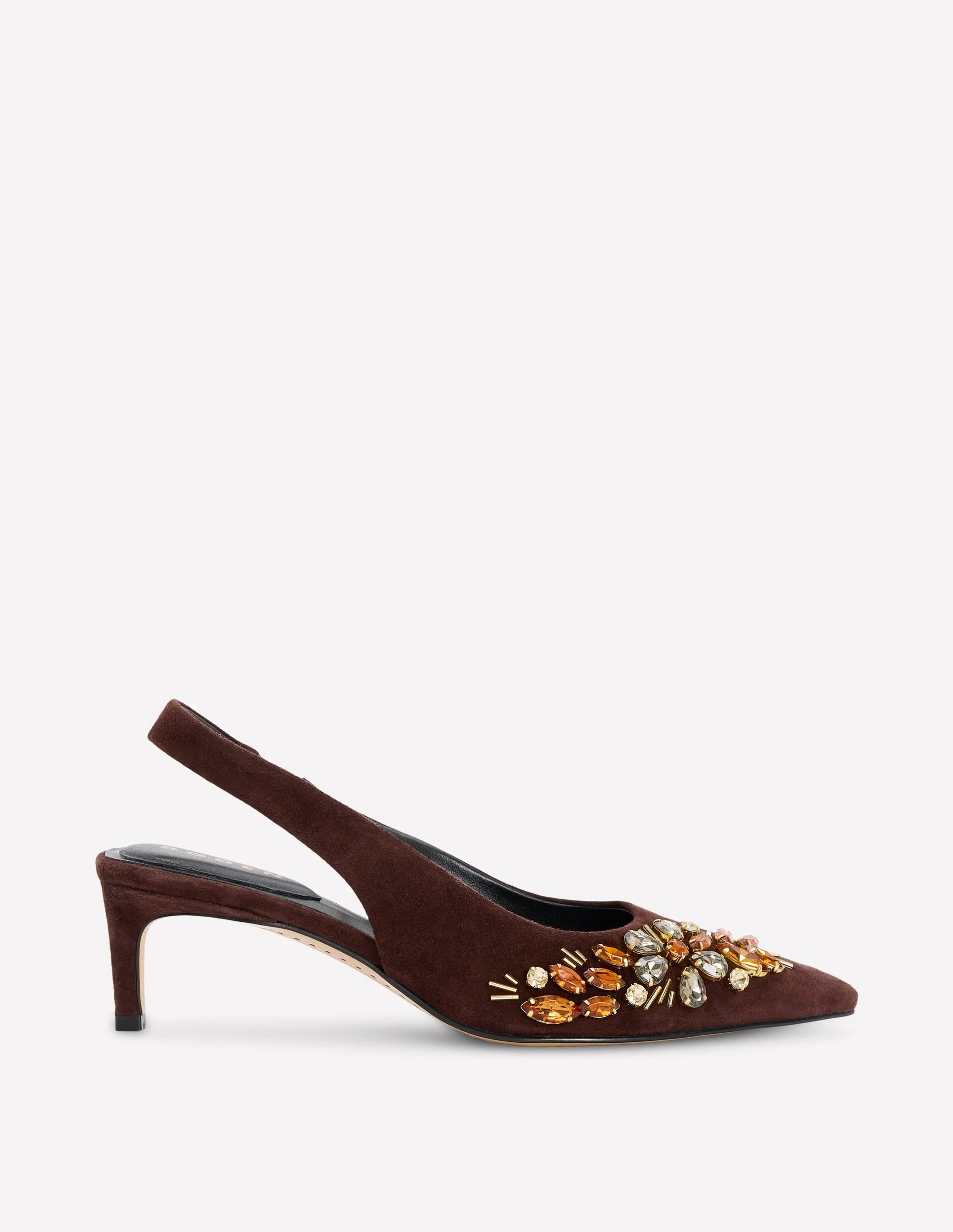 Hope Pointed Slingback Heels-Bitter Choc Embellished - 1