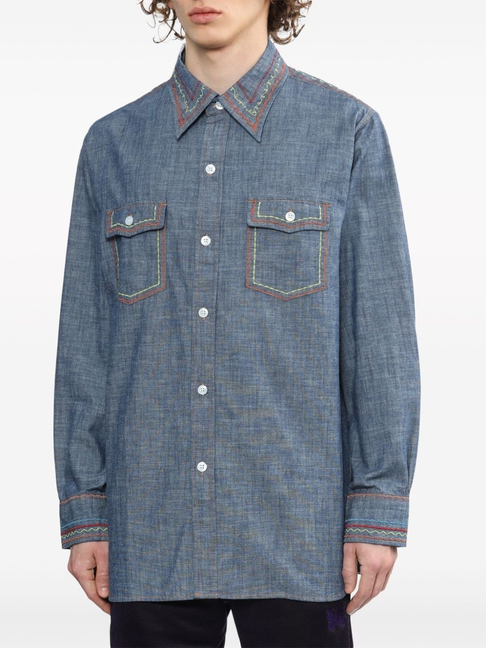 contrast-stitching denim shirt - 3