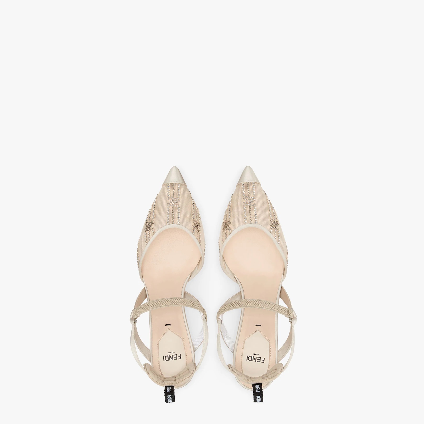 Medium heel pink mesh slingbacks with rhinestone embroidery - 4