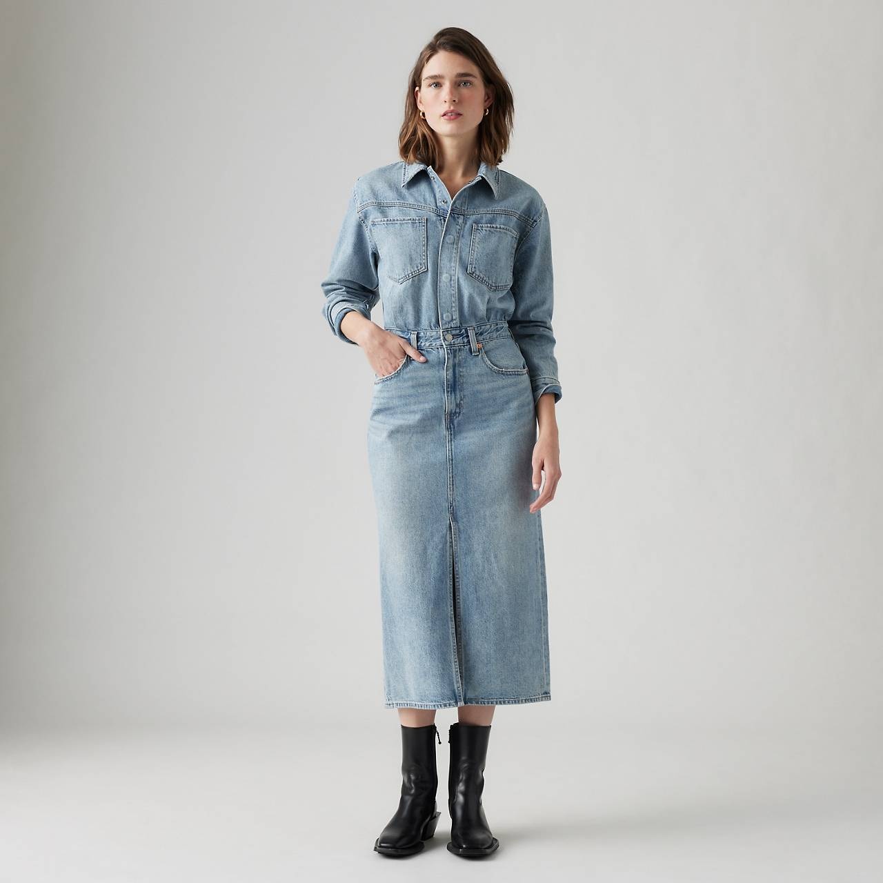 DENIM MIDI SHIRT DRESS - 2