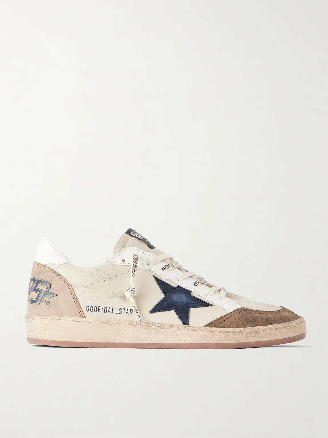 Ball Star Distressed Suede -Trimmed Leather Sneakers - 1