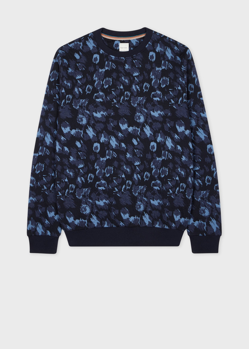 Navy Cotton And Wool-Blend Leopard Jacquard Sweatshirt 1