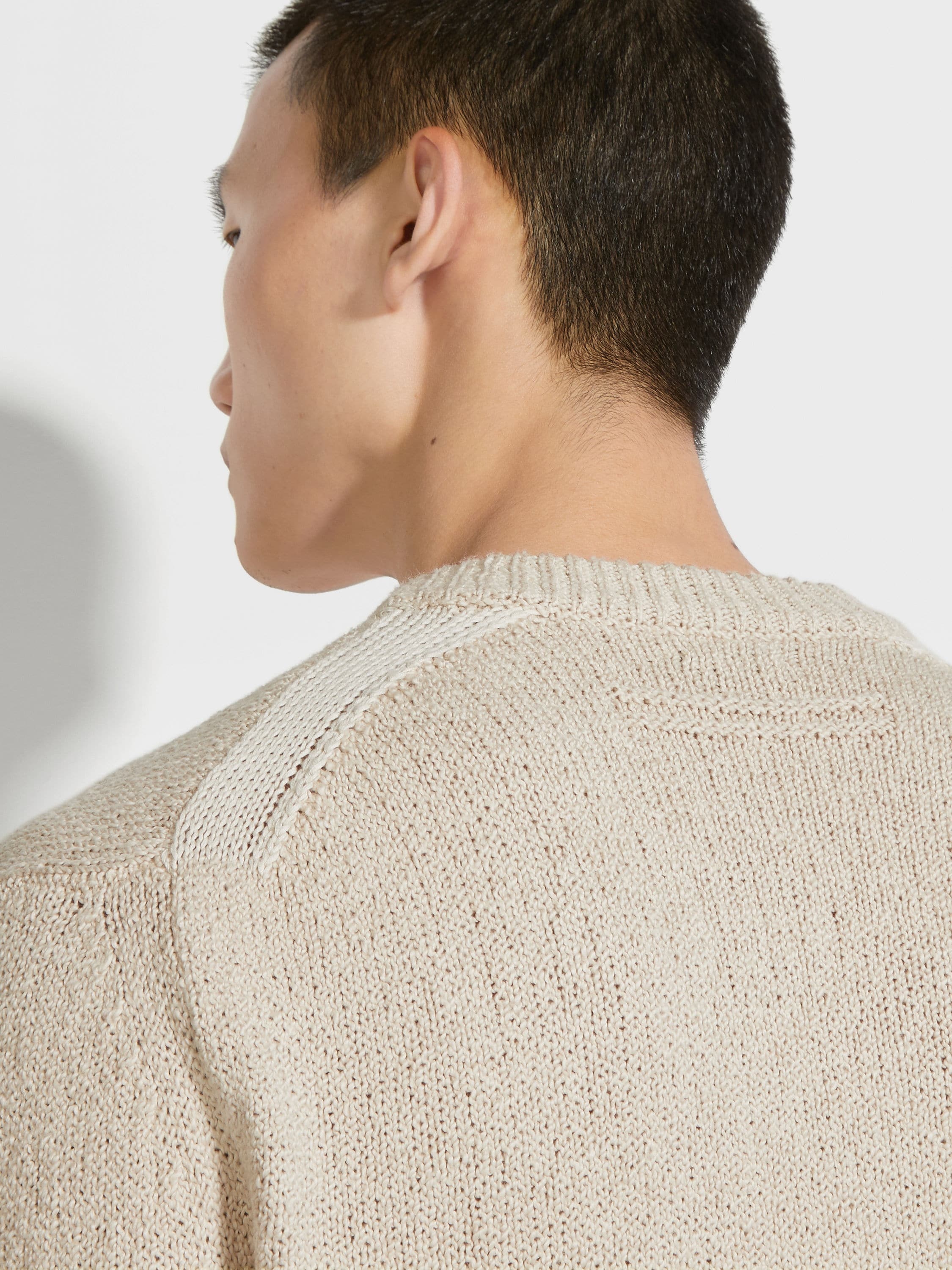 LIGHT BEIGE COTTON AND SILK CREWNECK - 2