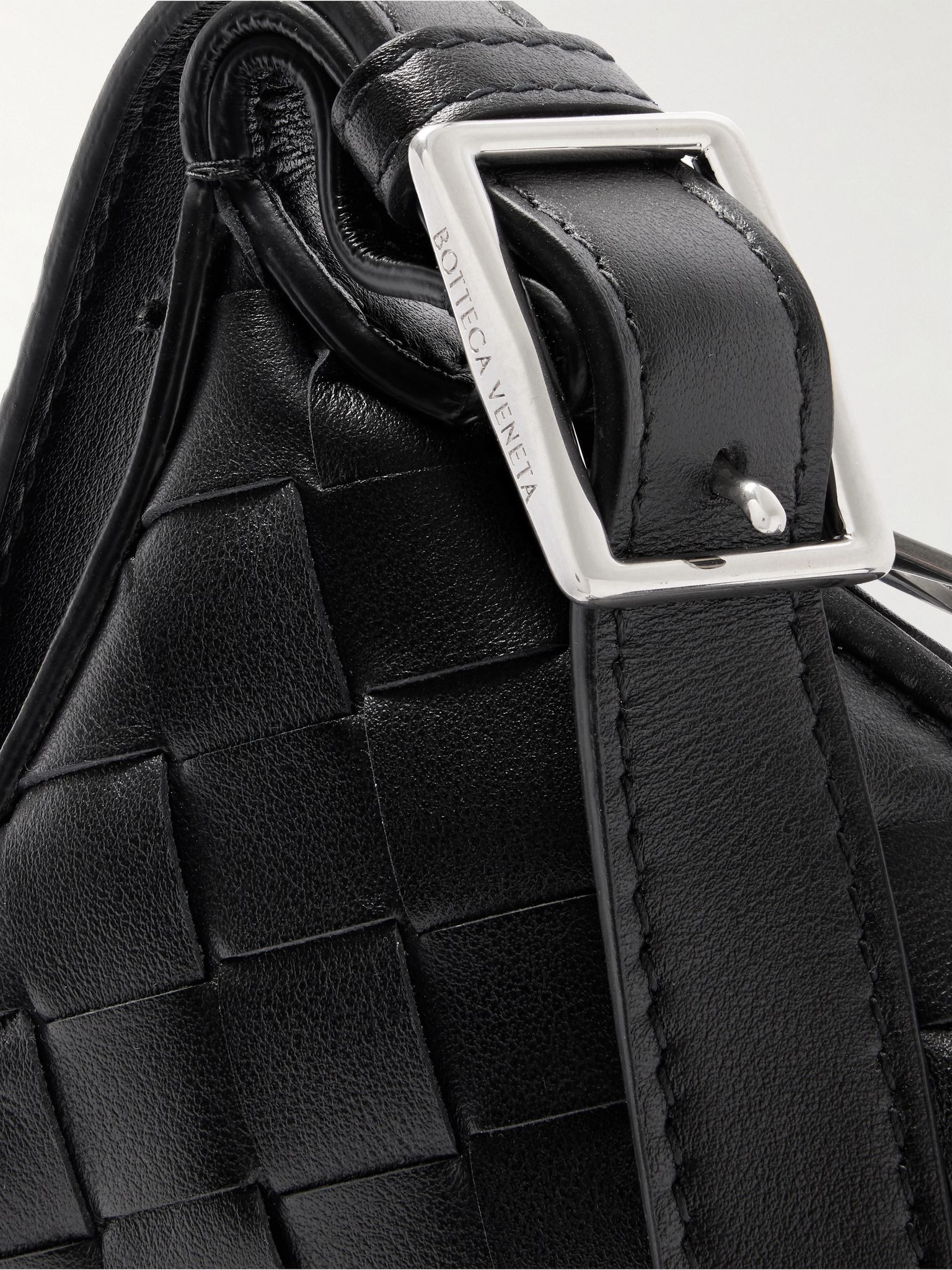 Intrecciato Leather Messenger Bag Black - 4
