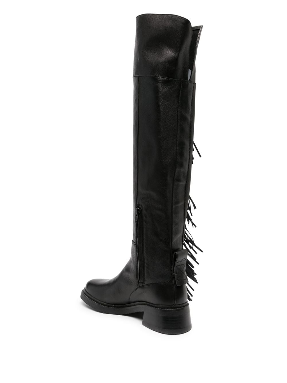 knee-length fringed leather boots - 3