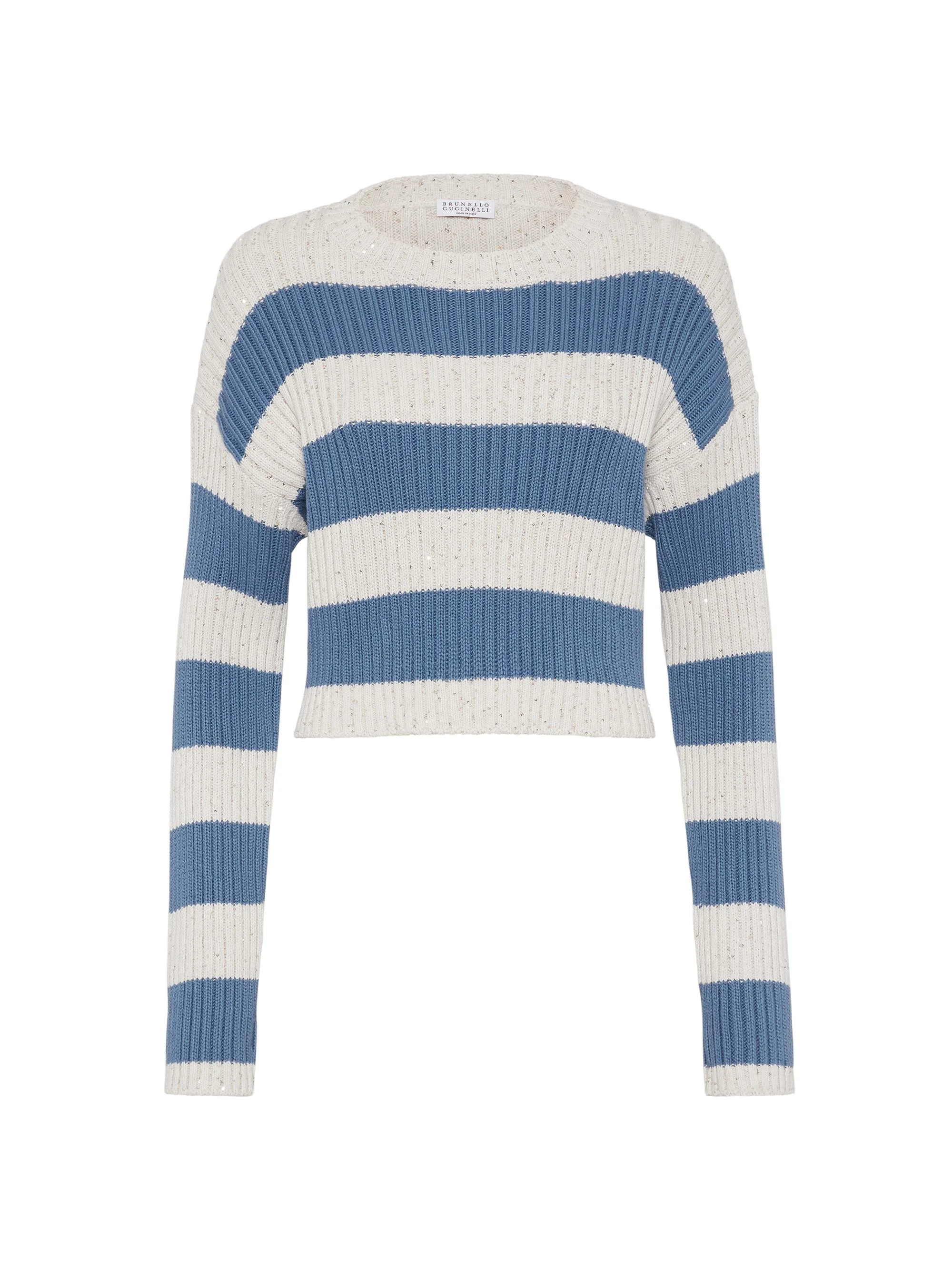 Women's Striped Dazzling Cropped Sweater - Light Denim - 1