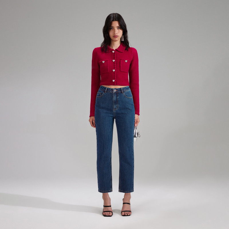 Red Melange Knit Crop Cardigan 1