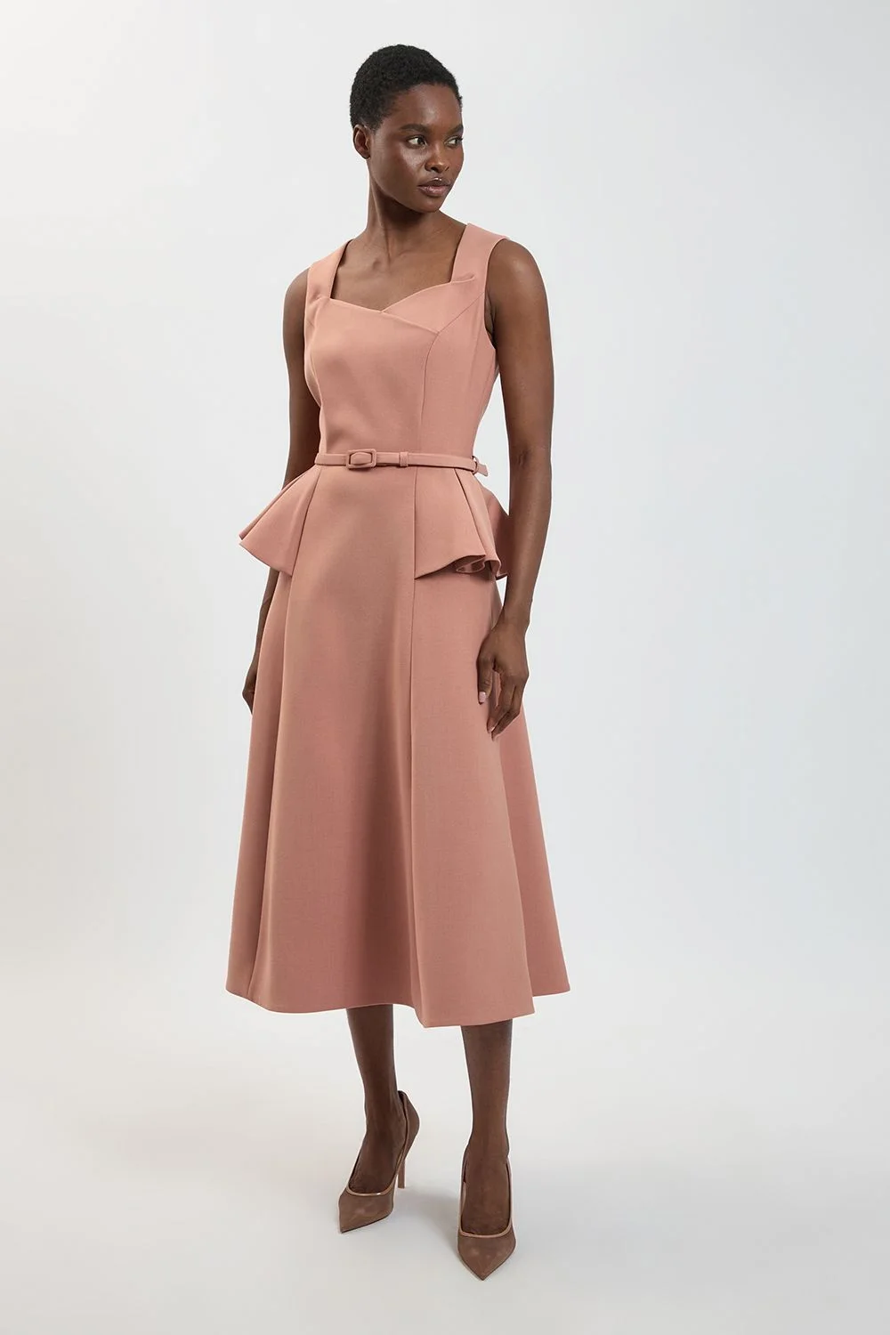Polished Belted Full Midi Dress - 1