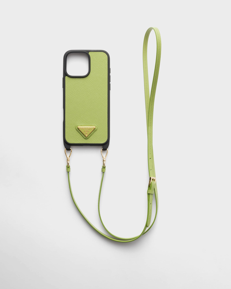 Saffiano leather case for iPhone 16 Pro Max with shoulder strap 1