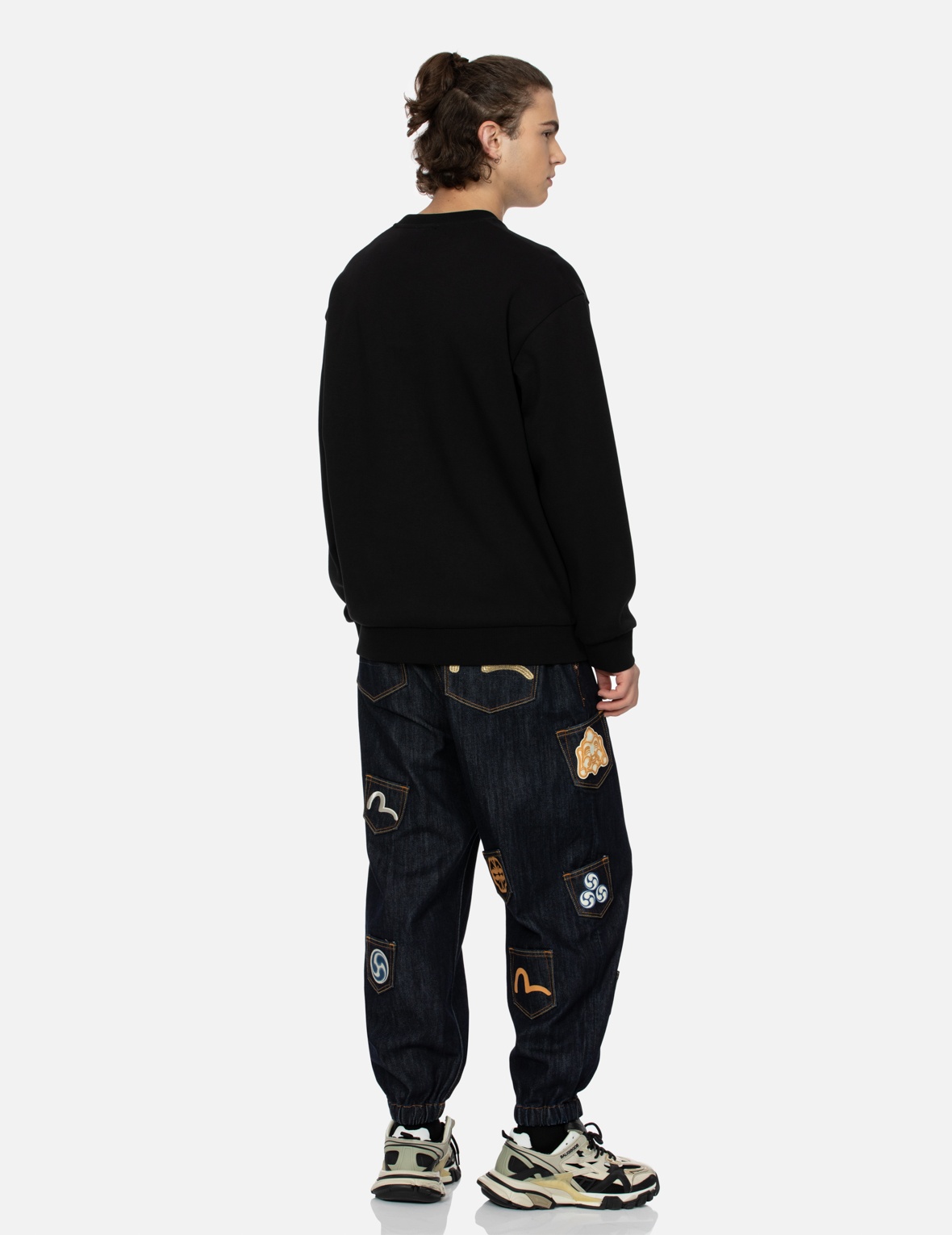 MULTI POCKET WITH SEAGULL EMBROIDERY RELAX FIT DENIM JOGGERS - 3