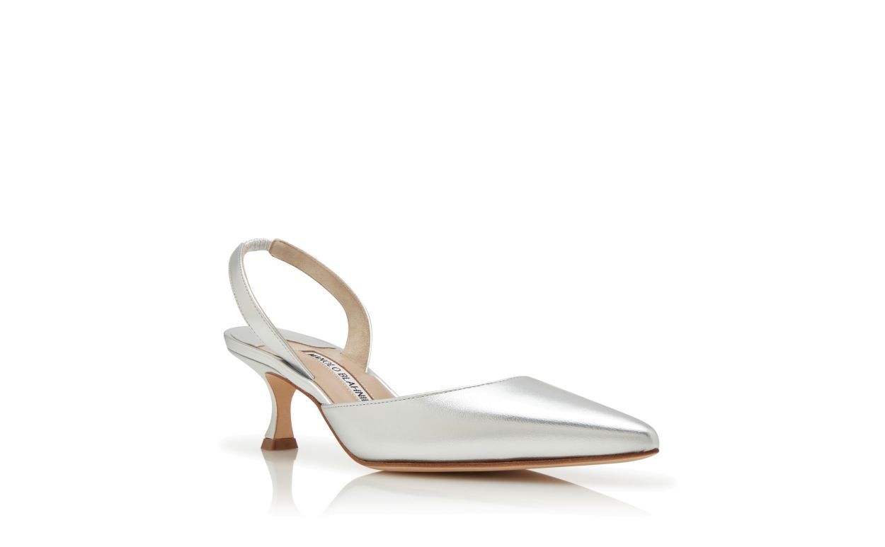 Silver Nappa Leather Slingback Pumps - 3