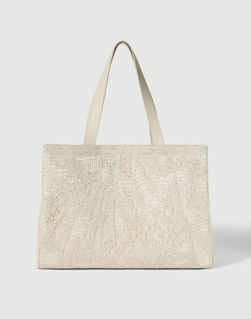 Dazzling water lillies knit tote bag in linen and cotton 1