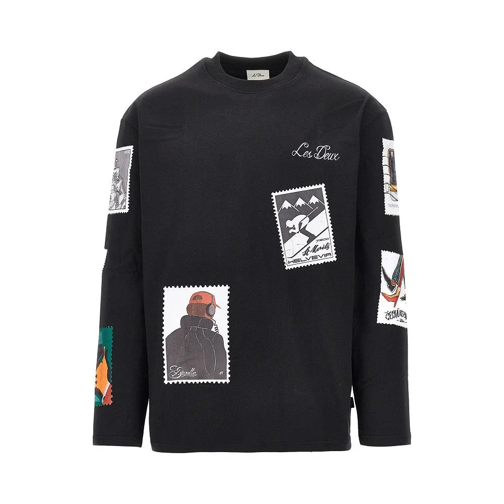 Les Deux Printed Cotton T-shirt Black - 1