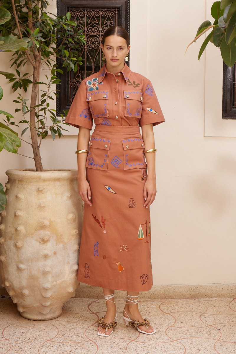 ALÉMAIS Dusty Embroidered Midi Skirt outlook