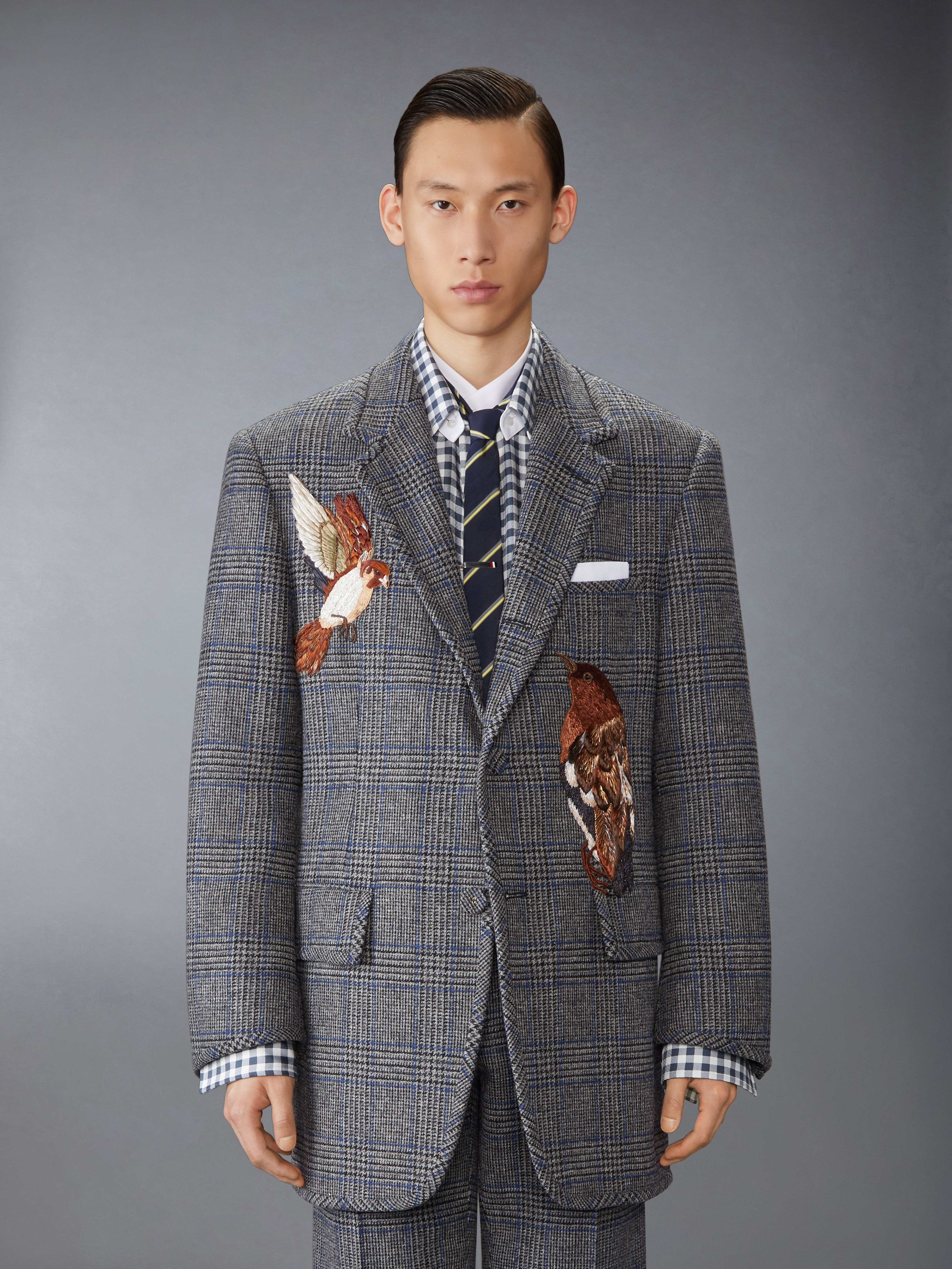 PRINCE OF WALES HUNTING TWEED BIRD APPLIQUE OVERSIZED JACKET - 2