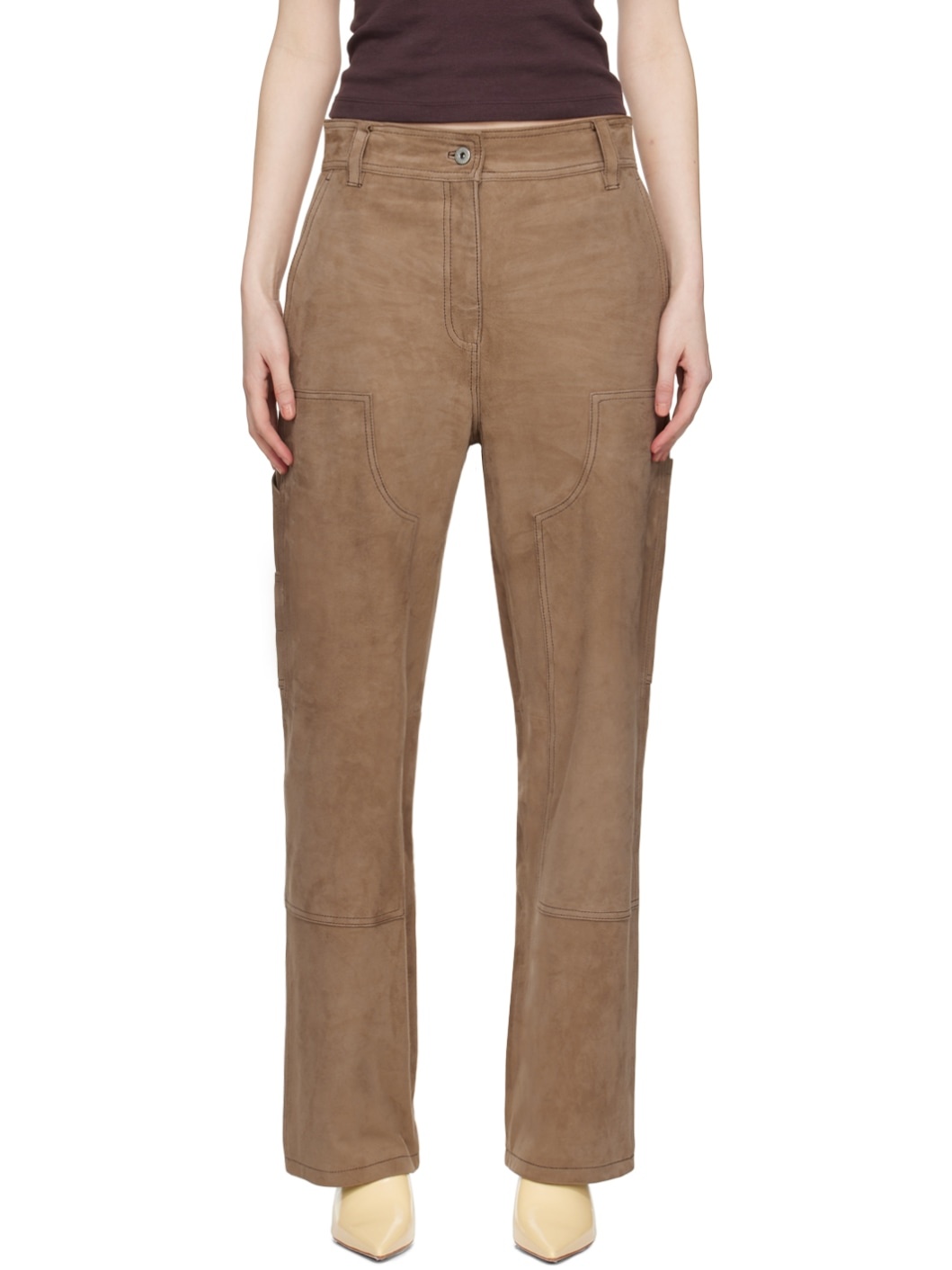 Tan Rosalia Suede Pants - 1