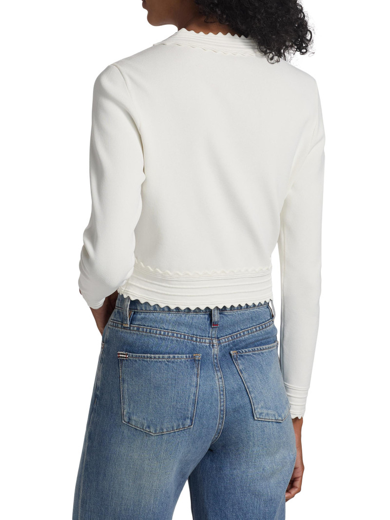 Women's Blossom Scallop Trim Crop Cardigan - White 5