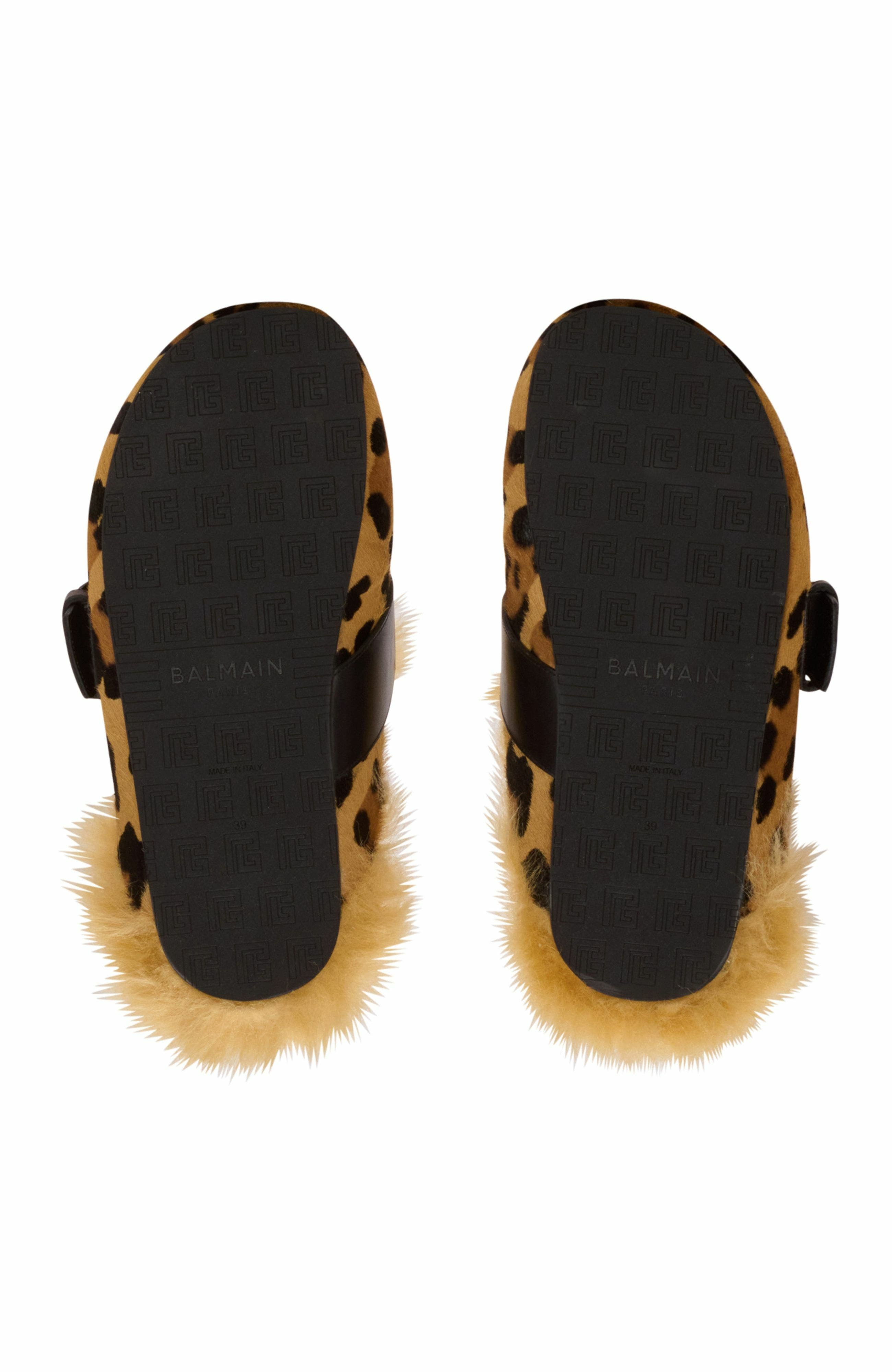 Balmain Anthem Leopard Print Ponyskin Leather And Faux Fur Mules in Brown at Nordstrom - 9
