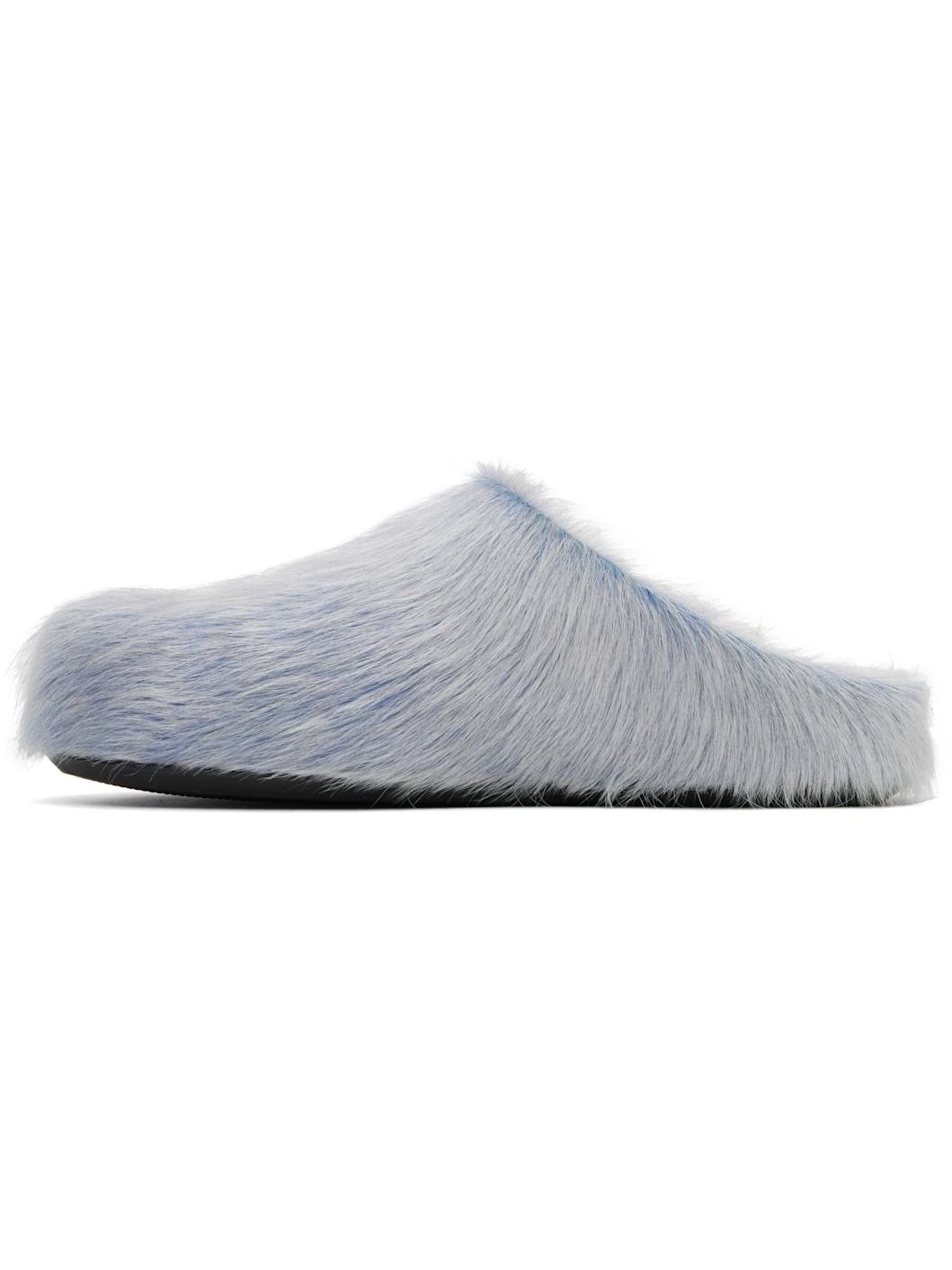 Blue & White Long Hair Calfskin Fussbett Sabot Loafers - 3
