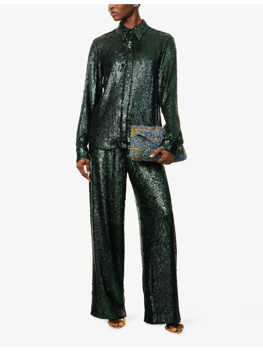 Sequin-Embellished Wide-Leg Woven Trousers - 2