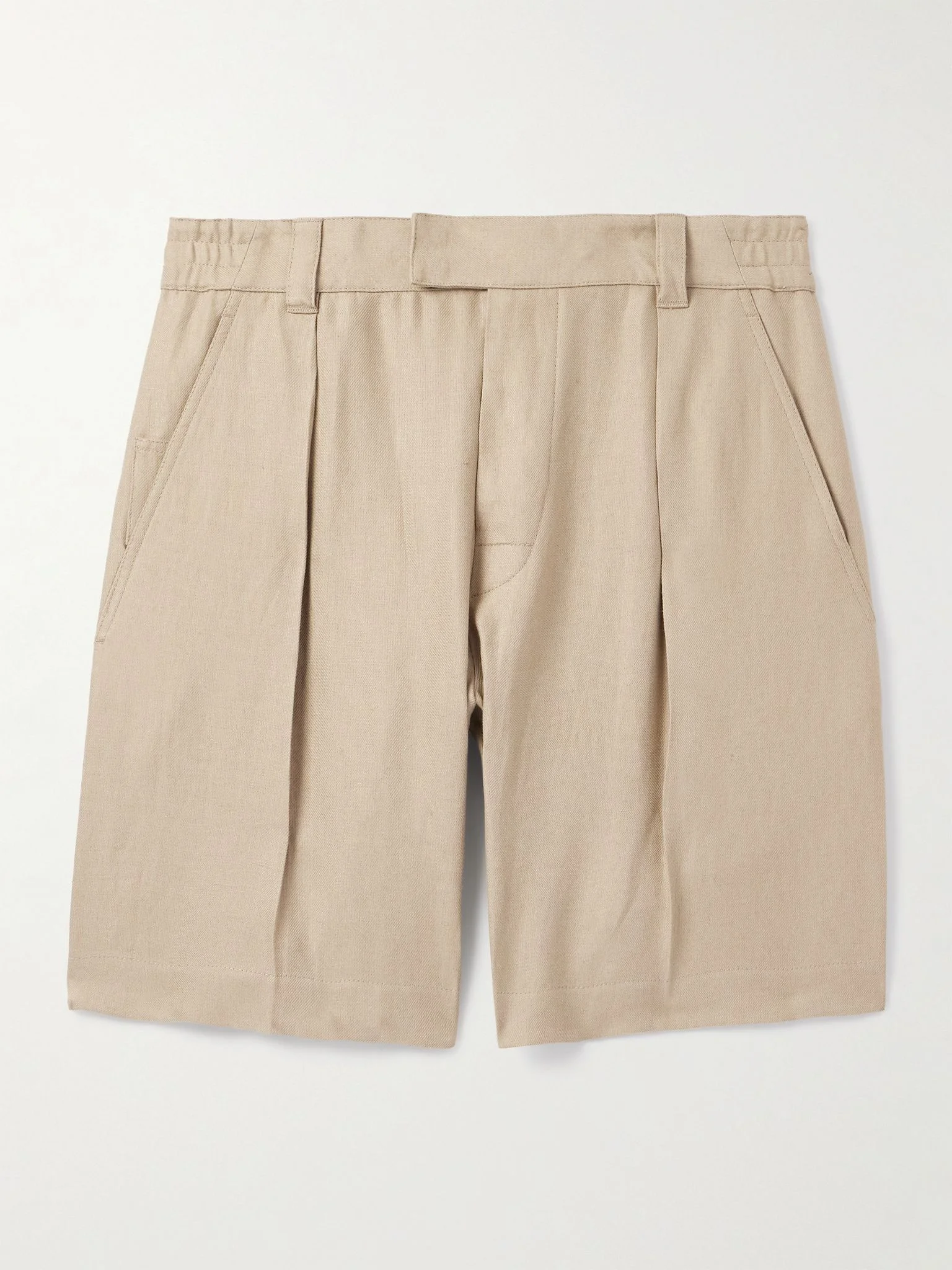 Reinga Wide-Leg Pleated Linen-Twill Bermuda Shorts Beige - 1