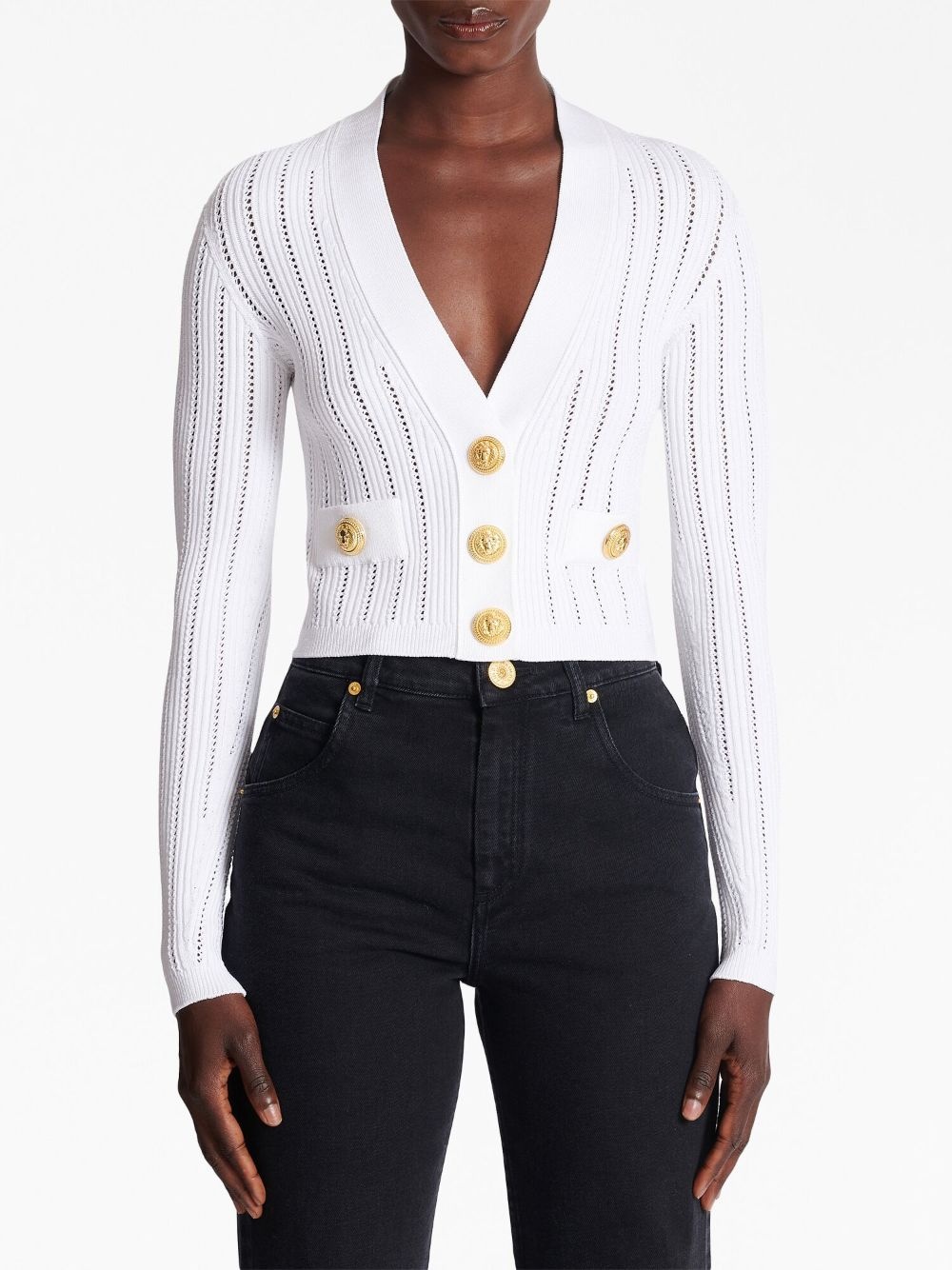 knitted V-neck cropped cardigan - 5