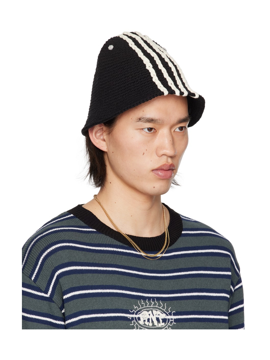 RICE NINE TEN Black Four Lines Bucket Hat | REVERSIBLE