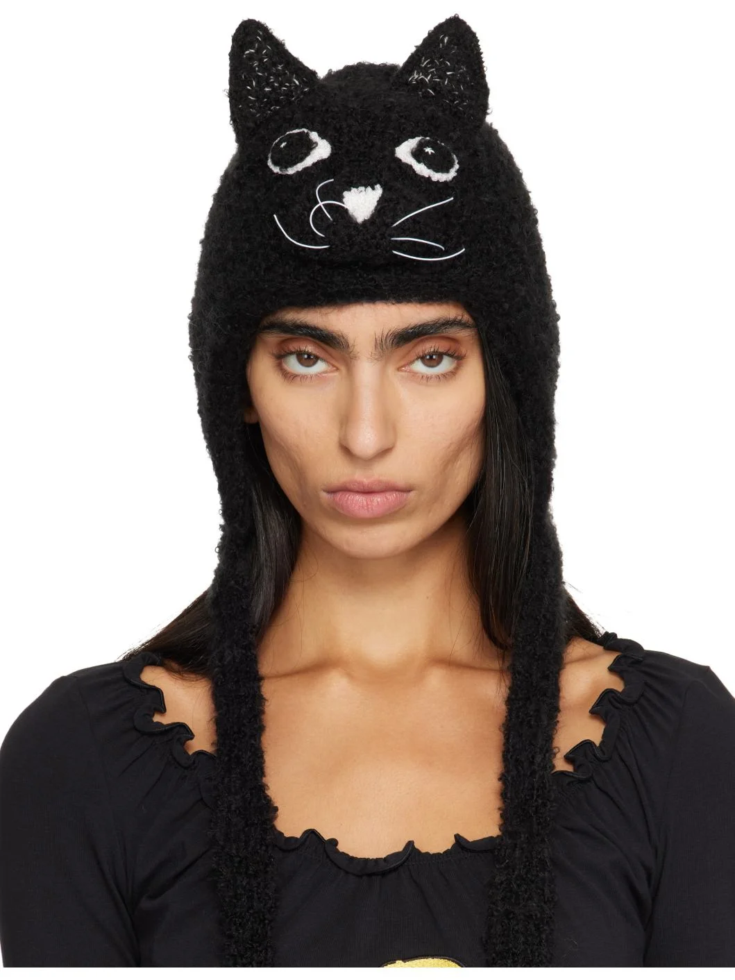 Black Kitty Knitted Bonnet - 1