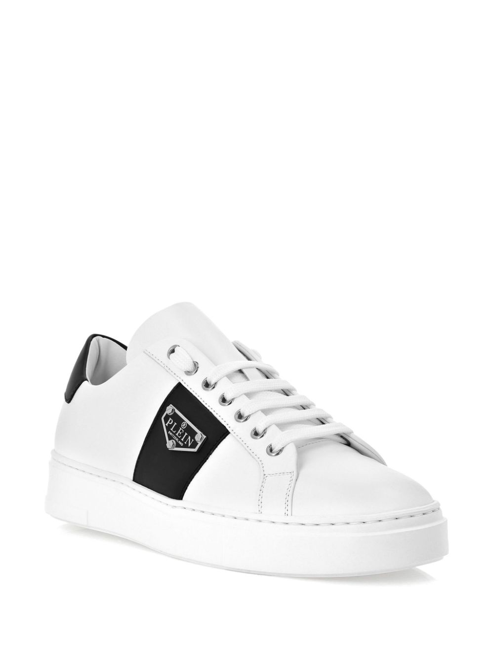 logo-plaque leather sneakers - 2