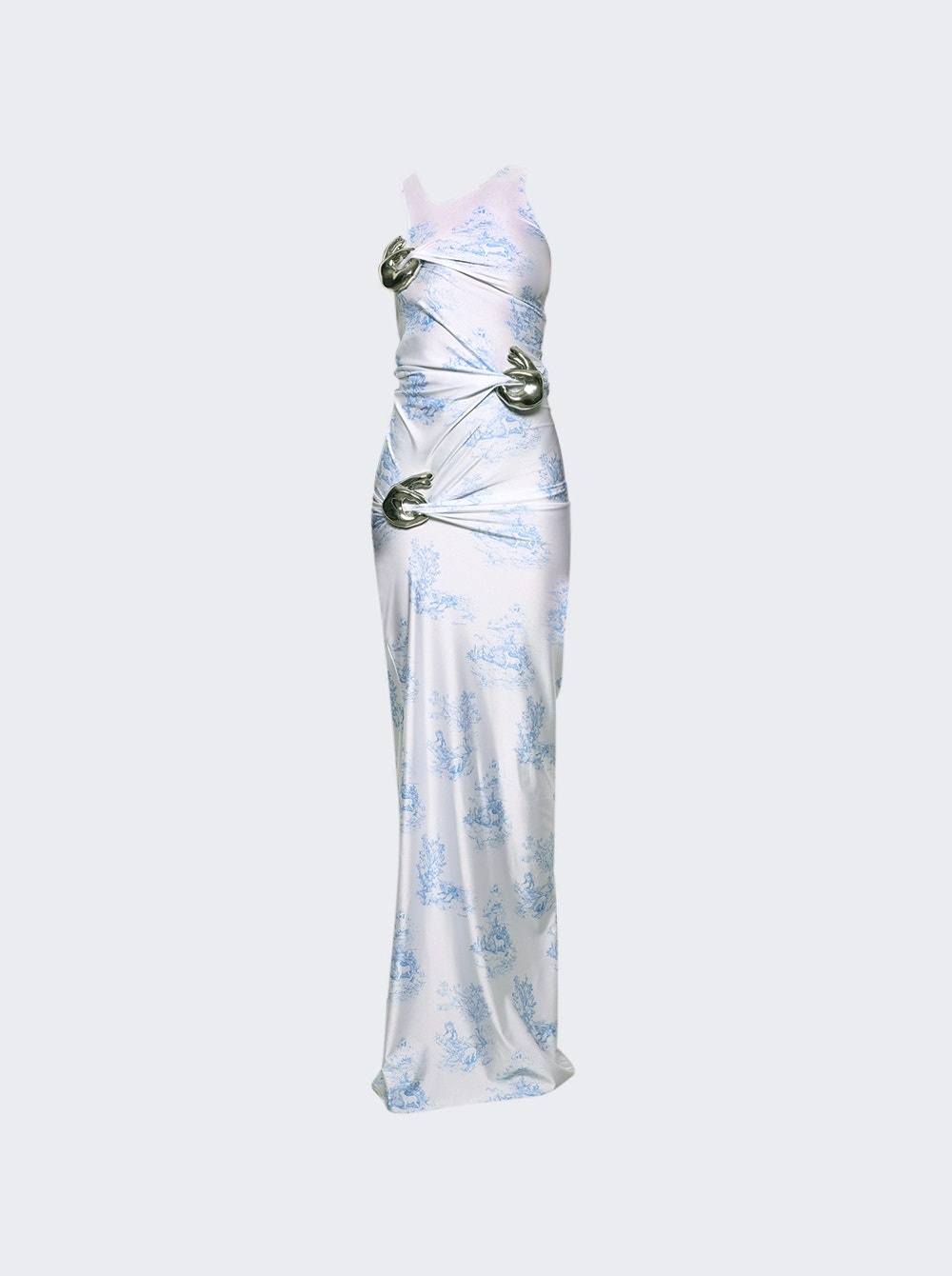 Toile de Jouy Print Multi Emoji Long Dress White and Blue - 1