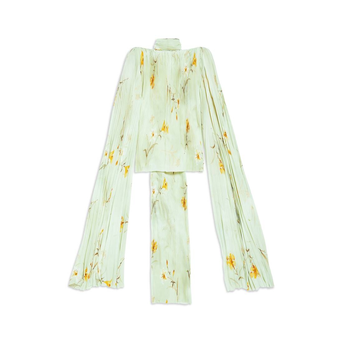 Women's Lilies Scarf Pleated Blouse in Green - 6