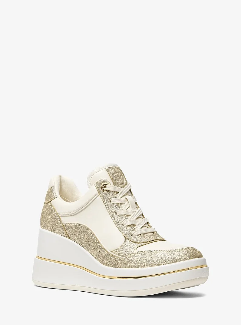 Emmy Glitter Embellished Leather Wedge Trainer - 1