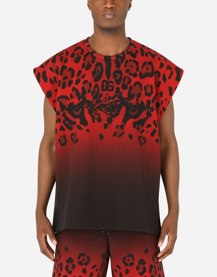 Leopard-print jersey singlet with DG embroidery - 1