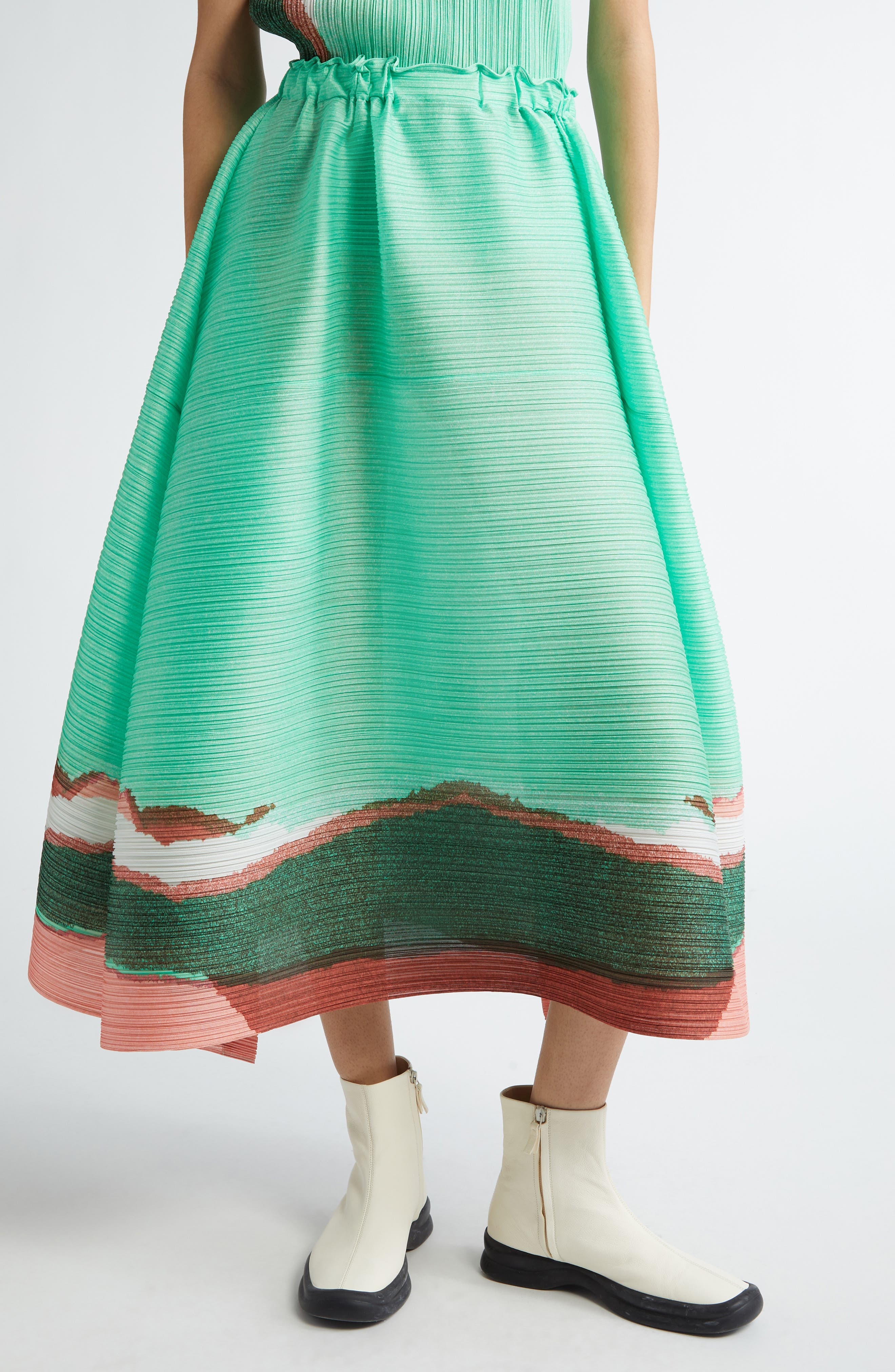 Pleats Please Issey Miyake Grainy Colors Pleated Midi Skirt in Mint Green at Nordstrom - 1