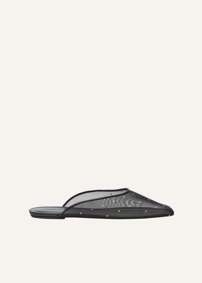Crystal mesh flat mules in black - 1