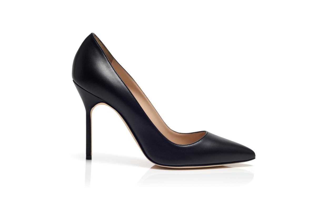 Black Nappa Leather Pointed Toe Pumps - 1